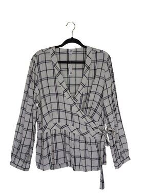 NWT Blouse Black & White Plaid Wrap Top With Tie Detail Size XL By Gap Womens